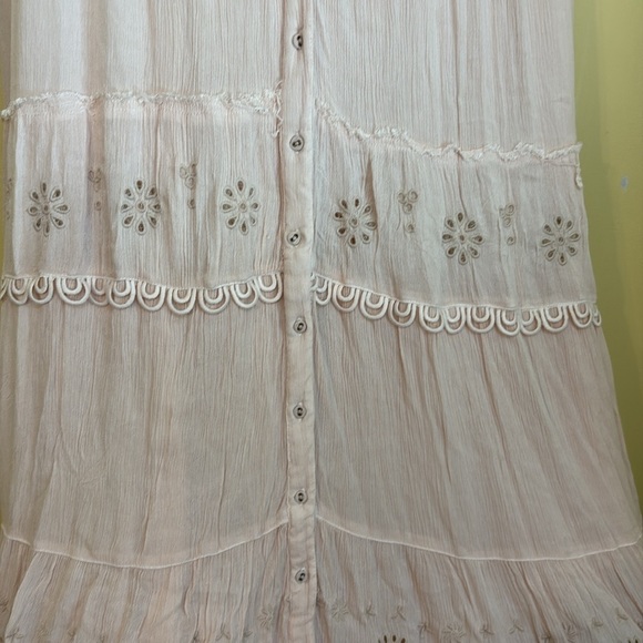 Free People Ecru Pink Pretty Cozy Viscose Tiered Sleeveless Boho Maxi Dress XL - Picture 8 of 17